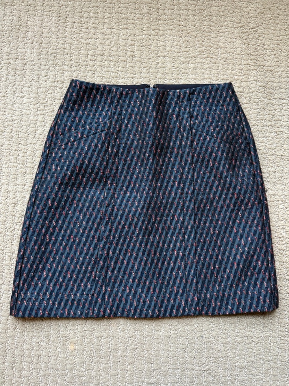 LOFT Navy Mini Skirt with Pink Accent Pattern and POCKETS!